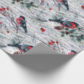 Red Bullfinch en kerstfeestpatroon Cadeaupapier (Hoek)