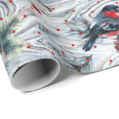 Red Bullfinch en kerstfeestpatroon Cadeaupapier (Rol Hoek)