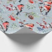 Red Bullfinch Kerstvogels Bessen & dennenappels Cadeaupapier (Hoek)