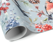 Red Bullfinch Kerstvogels Bessen & dennenappels Cadeaupapier (Rol Hoek)