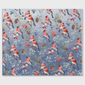 Red Bullfinch Kerstvogels Bessen & dennenappels Cadeaupapier (Vlak)