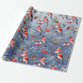 Red Bullfinch Kerstvogels Bessen & dennenappels Cadeaupapier (Uitgerold)
