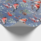Red Bullfinch Kerstvogels Bessen & dennenappels Cadeaupapier (Hoek)