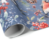 Red Bullfinch Kerstvogels Bessen & dennenappels Cadeaupapier (Rol Hoek)