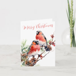 Red Bullfinch Kerstvogels Bessen & dennenappels Feestdagen Kaart