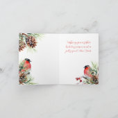 Red Bullfinch Kerstvogels Bessen & dennenappels Feestdagen Kaart (Binnen)