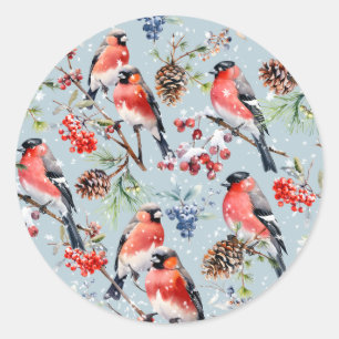 Red Bullfinch Kerstvogels Bessen & dennenappels Ronde Sticker