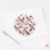 Red Bullfinch Kerstvogels Bessen & dennenappels Ronde Sticker (Envelop)