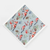 Red Bullfinch Kerstvogels Bessen & dennenappels Servet (Hoek)