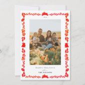 Red Bunny Folk Art kerstfeestdag fotokaart Kaart (Voorkant)