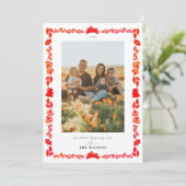 Red Bunny Folk Art kerstfeestdag fotokaart Kaart (Staand voorkant)