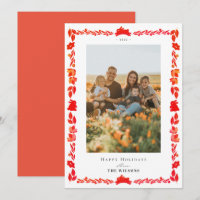 Red Bunny Folk Art kerstfeestdag fotokaart