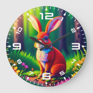 Red Bunny Zittend op gras Grote Klok