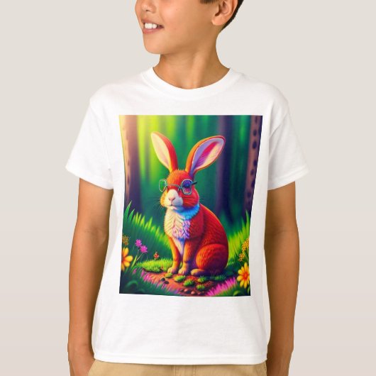 Red Bunny Zittend op gras T-shirt (Voorkant)