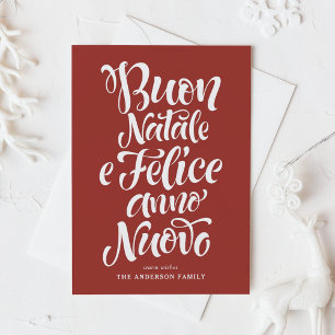 Red Buon Natale e Felice Anno Nuovo Script Feestdagenkaart