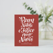 Red Buon Natale e Felice Anno Nuovo Script Feestdagenkaart (Staand voorkant)