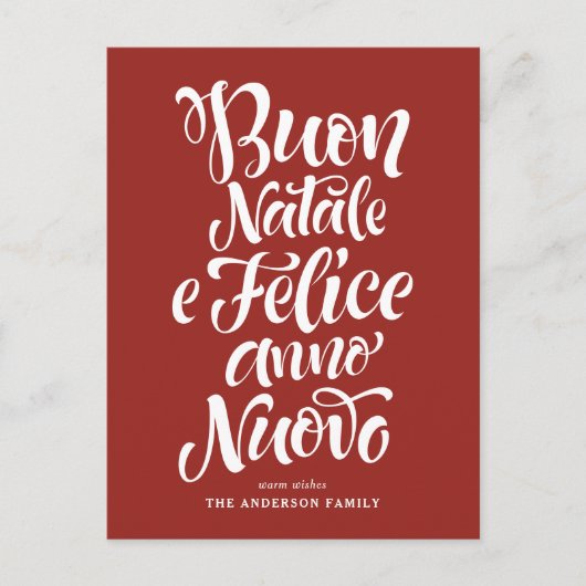 Red Buon Natale e Felice Anno Nuovo Script Feestdagenkaart (Voorkant)