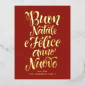 Red Buon Natale e Felice Anno Nuovo Script Folie Feestdagen Briefkaart (Voorkant)