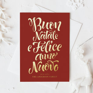 Red Buon Natale e Felice Anno Nuovo Script Folie Feestdagen Briefkaart