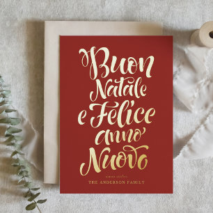 Red Buon Natale e Felice Anno Nuovo Script Folie Feestdagenkaart