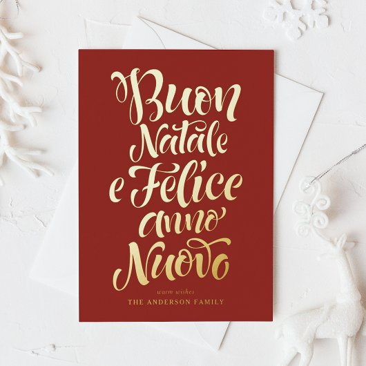 Red Buon Natale e Felice Anno Nuovo Script Folie Feestdagenkaart