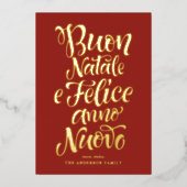 Red Buon Natale e Felice Anno Nuovo Script Folie Feestdagenkaart (Voorkant)