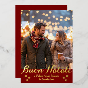 Red Buon Natale e Felice Anno Nuovo Script Foto Folie Feestdagenkaart