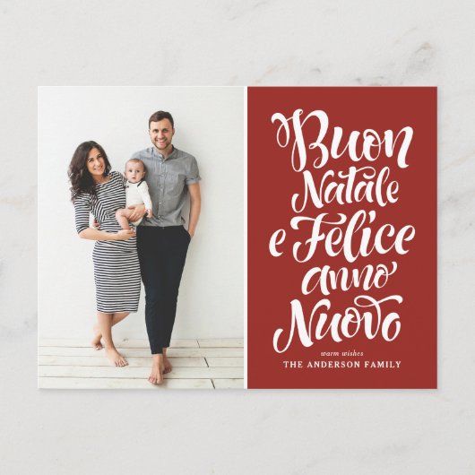 Red Buon Natale Kalligrafie Kerstfoto Feestdagenkaart (Voorkant)