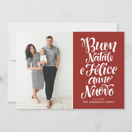 Red Buon Natale Kalligrafie Kerstfoto Feestdagenkaart (Voorkant)