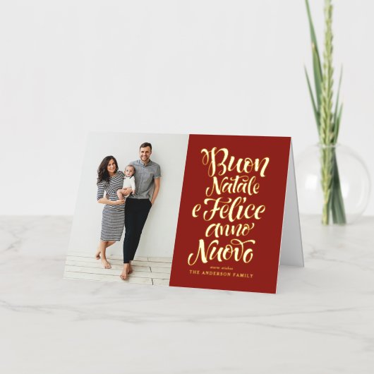 Red Buon Natale Kalligrafie Kerstfoto Folie Feestdagenkaart (Voorkant)