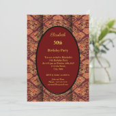 Red Burgundy - 50th Birthday Party Invitation Kaart (Staand voorkant)