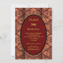 Red Burgundy - 50th Birthday Party Invitation Kaart