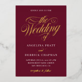 Red Burgundy All in One Elegant Calligraphy Gold Folie Uitnodiging (Voorkant)