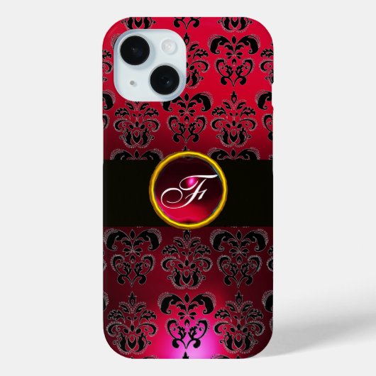 RED BURGUNDY BLACK DAMASK GEM STONE MONOGRAM Case-Mate iPhone CASE (Achterkant)
