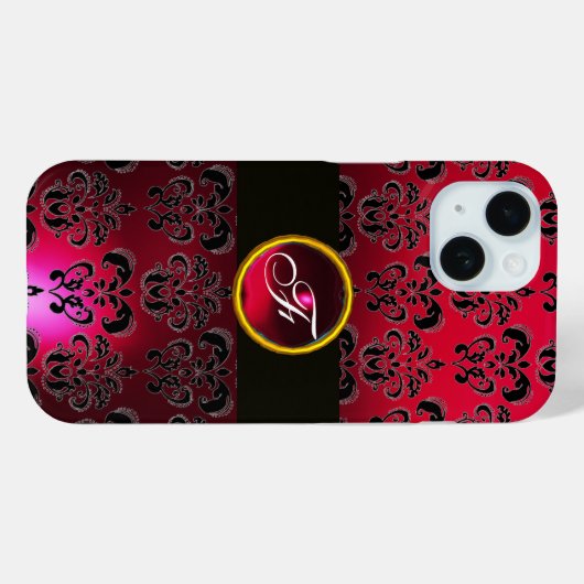 RED BURGUNDY BLACK DAMASK GEM STONE MONOGRAM Case-Mate iPhone CASE (Achterkant (horizontaal))