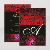 RED BURGUNDY BLACK DAMASK MONOGRAM RSVP ruby white (Voorkant / Achterkant)