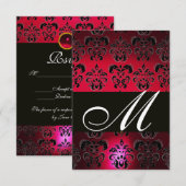 RED BURGUNDY BLACK DAMASK MONOGRAM RSVP ruby white (Voorkant / Achterkant)