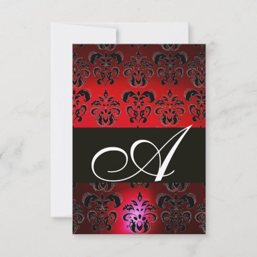 RED BURGUNDY BLACK DAMASK MONOGRAM RSVP ruby white Kaartje (Voorkant)