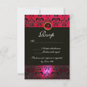 RED BURGUNDY BLACK DAMASK MONOGRAM RSVP ruby white Kaartje (Achterkant)