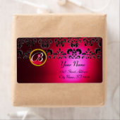RED BURGUNDY BLACK DAMASK MONOGRAM, RUBY ETIKET (Insitu)