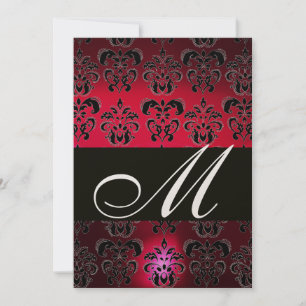 RED BURGUNDY BLACK DAMASK MONOGRAM ruby gold Kaart