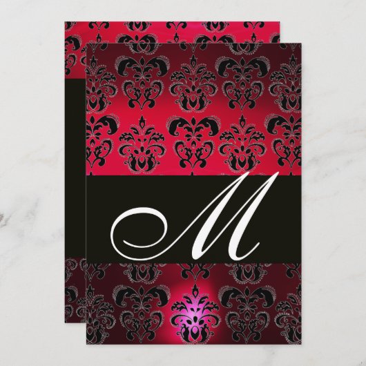 RED BURGUNDY BLACK DAMASK MONOGRAM ruby white Kaart (Voorkant / Achterkant)