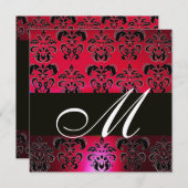 RED BURGUNDY BLACK DAMASK MONOGRAM, ruby white Kaart (Voorkant / Achterkant)