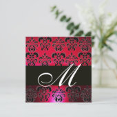 RED BURGUNDY BLACK DAMASK MONOGRAM, ruby white Kaart (Staand voorkant)