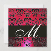 RED BURGUNDY BLACK DAMASK MONOGRAM, ruby white Kaart (Voorkant)