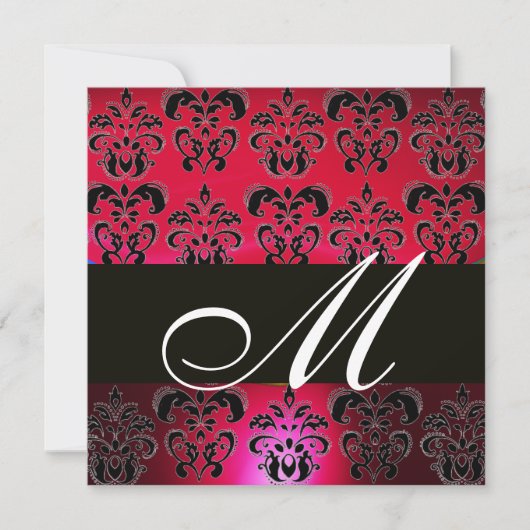 RED BURGUNDY BLACK DAMASK MONOGRAM, ruby white Kaart (Voorkant)