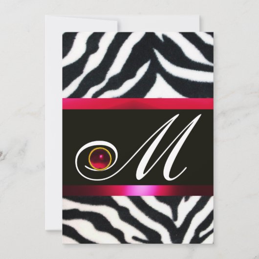 RED BURGUNDY BLACK WHITE ZEBRA FUR MONOGRAM KAART (Voorkant)