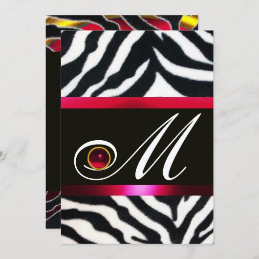 RED BURGUNDY BLACK WHITE ZEBRA FUR MONOGRAM KAART (Voorkant / Achterkant)