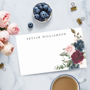 Red Burgundy & Blue Elegant Waterverf Flowers Post-it® Notes