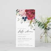 Red Burgundy Blush Blue Floral Baby shower Invite Bedankkaart (Staand voorkant)